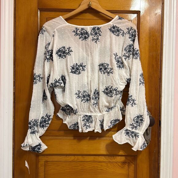 Blue Life Emi Boho White Blue Long Sleeve Blouse Women’s Small - Picture 4 of 6